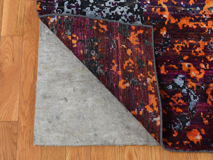 8'10" x 12'0" New Hand Knotted Blue Wool & Sari Silk Rectangle Oriental Rug - MOA10287098