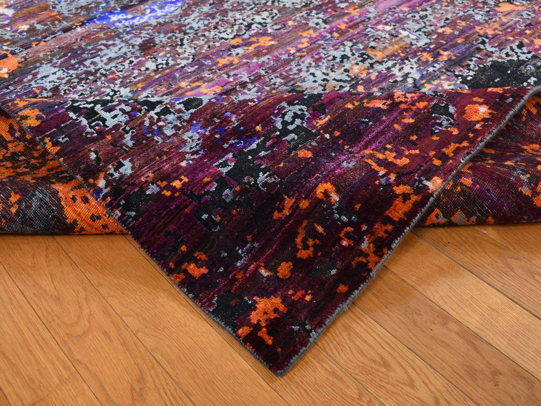8'10" x 12'0" New Hand Knotted Blue Wool & Sari Silk Rectangle Oriental Rug - MOA10287098