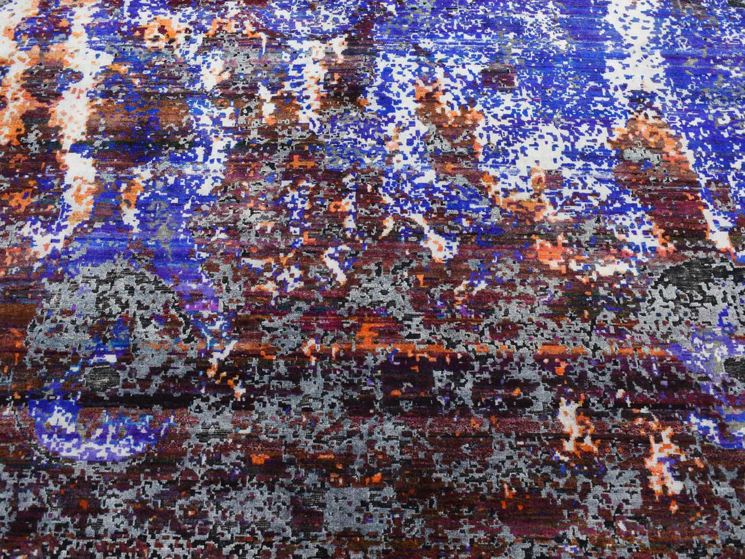 8'10" x 12'0" New Hand Knotted Blue Wool & Sari Silk Rectangle Oriental Rug - MOA10287098
