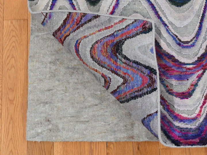 9'0" x 11'10" New Hand Knotted Ivory Wool & Silk Rectangle Oriental Rug - MOA10287100
