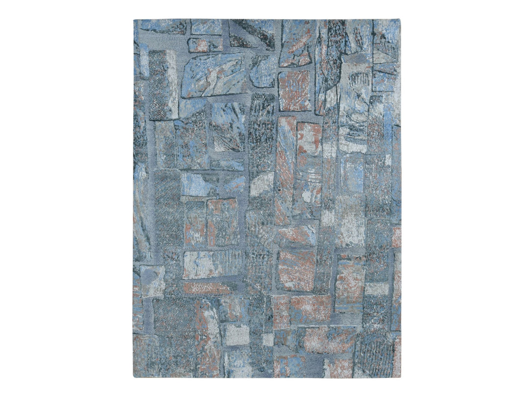 9'0" x 12'2" New Hand Knotted Grey Wool & Silk Rectangle Oriental Rug - MOA10287102