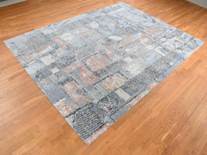 9'0" x 12'2" New Hand Knotted Grey Wool & Silk Rectangle Oriental Rug - MOA10287102
