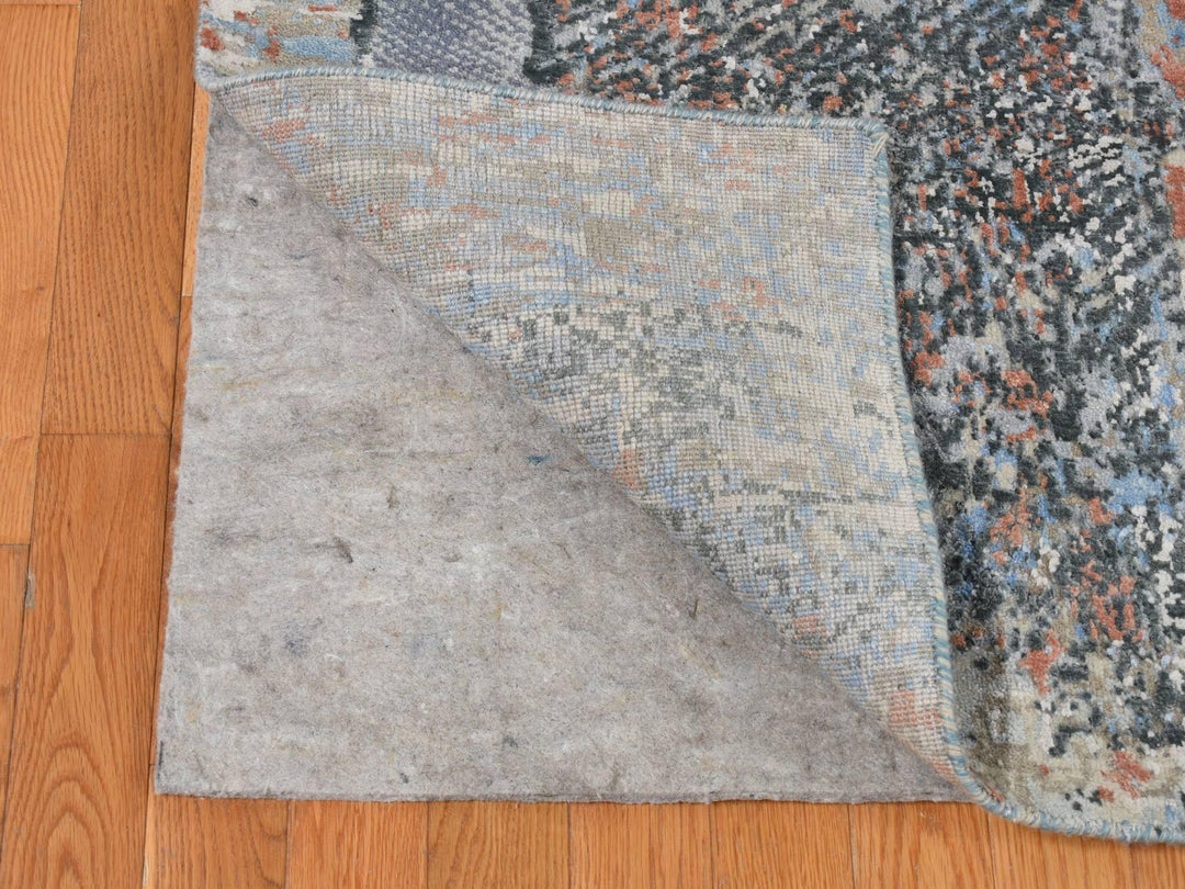 9'0" x 12'2" New Hand Knotted Grey Wool & Silk Rectangle Oriental Rug - MOA10287102