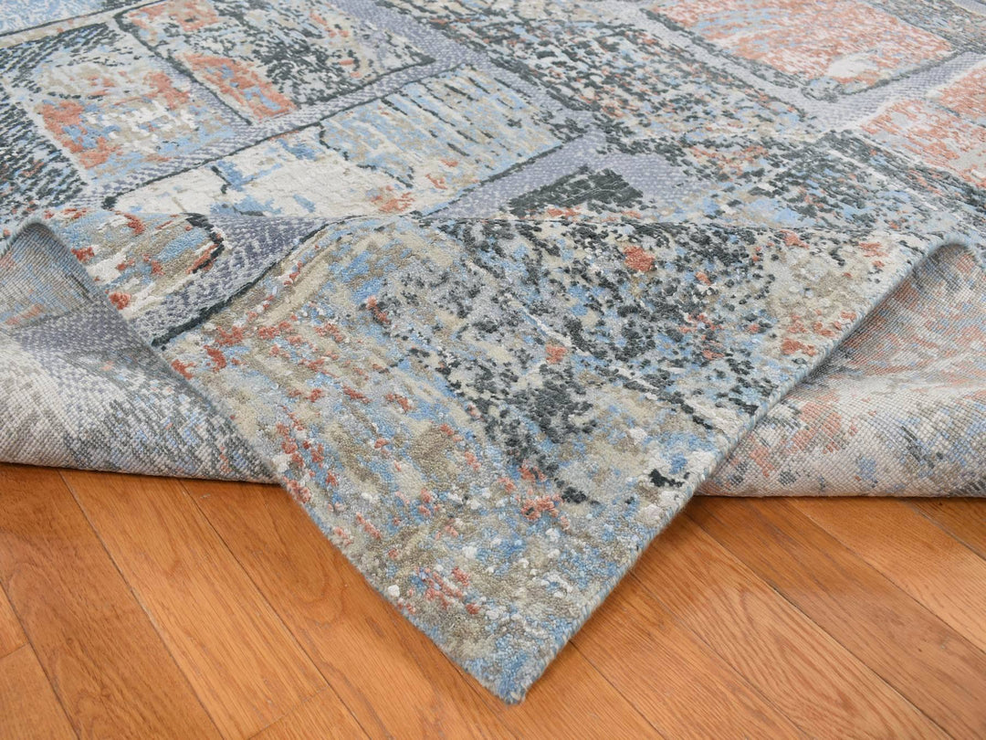 9'0" x 12'2" New Hand Knotted Grey Wool & Silk Rectangle Oriental Rug - MOA10287102