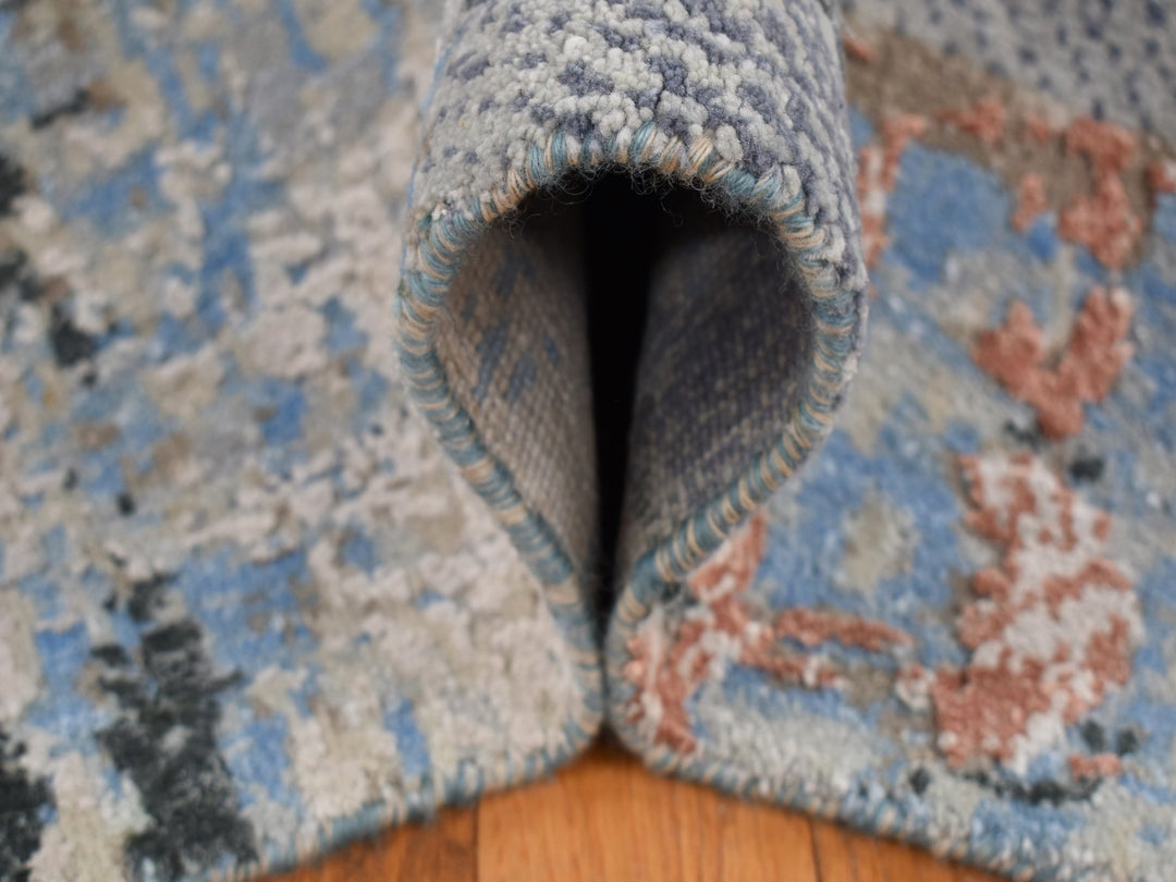 9'0" x 12'2" New Hand Knotted Grey Wool & Silk Rectangle Oriental Rug - MOA10287102