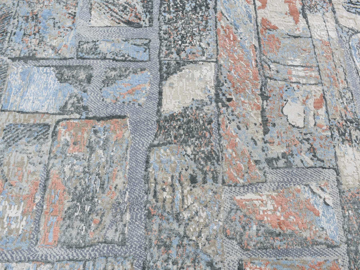 9'0" x 12'2" New Hand Knotted Grey Wool & Silk Rectangle Oriental Rug - MOA10287102