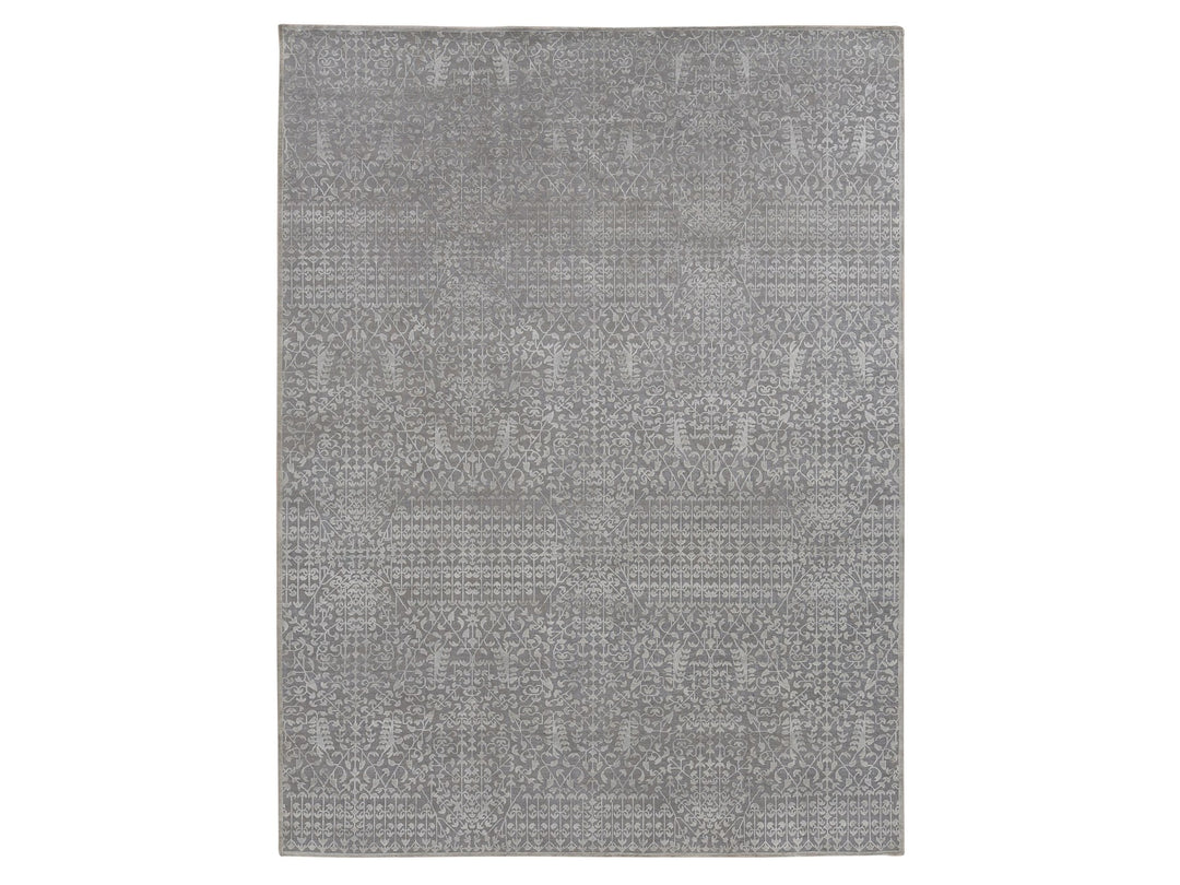 9'0" x 12'1" New Hand Knotted Grey Wool & Silk Rectangle Oriental Rug - MOA10287104