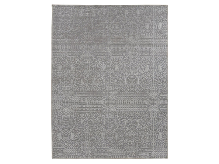 9'0" x 12'1" New Hand Knotted Grey Wool & Silk Rectangle Oriental Rug - MOA10287104