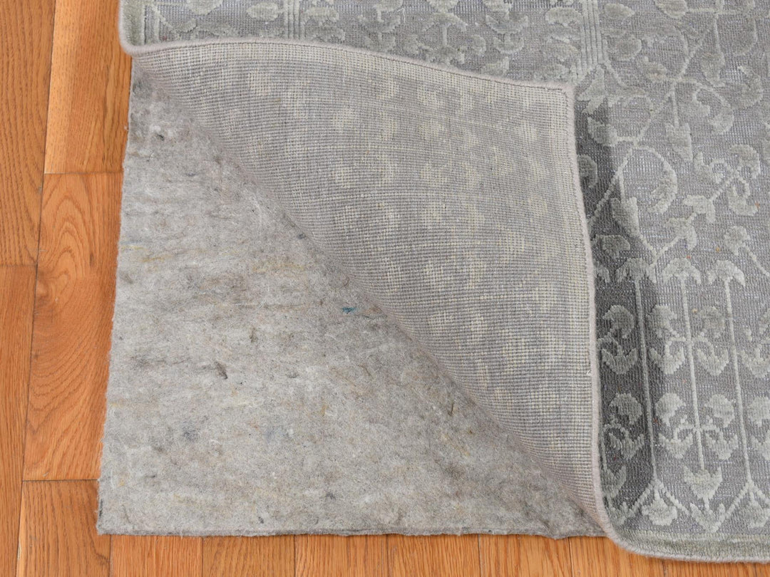 9'0" x 12'1" New Hand Knotted Grey Wool & Silk Rectangle Oriental Rug - MOA10287104