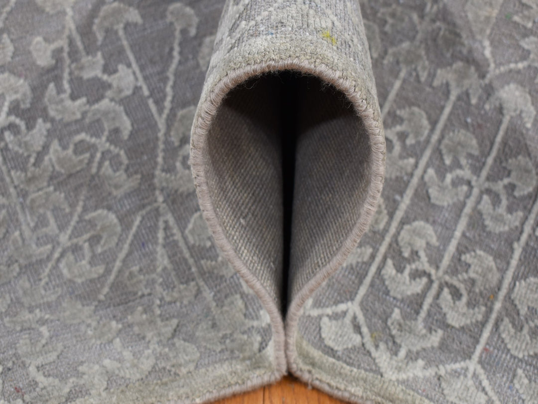 9'0" x 12'1" New Hand Knotted Grey Wool & Silk Rectangle Oriental Rug - MOA10287104