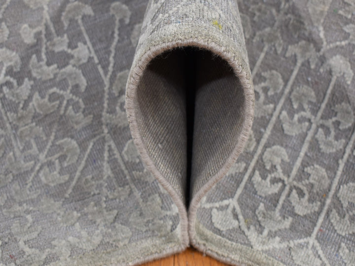 9'0" x 12'1" New Hand Knotted Grey Wool & Silk Rectangle Oriental Rug - MOA10287104