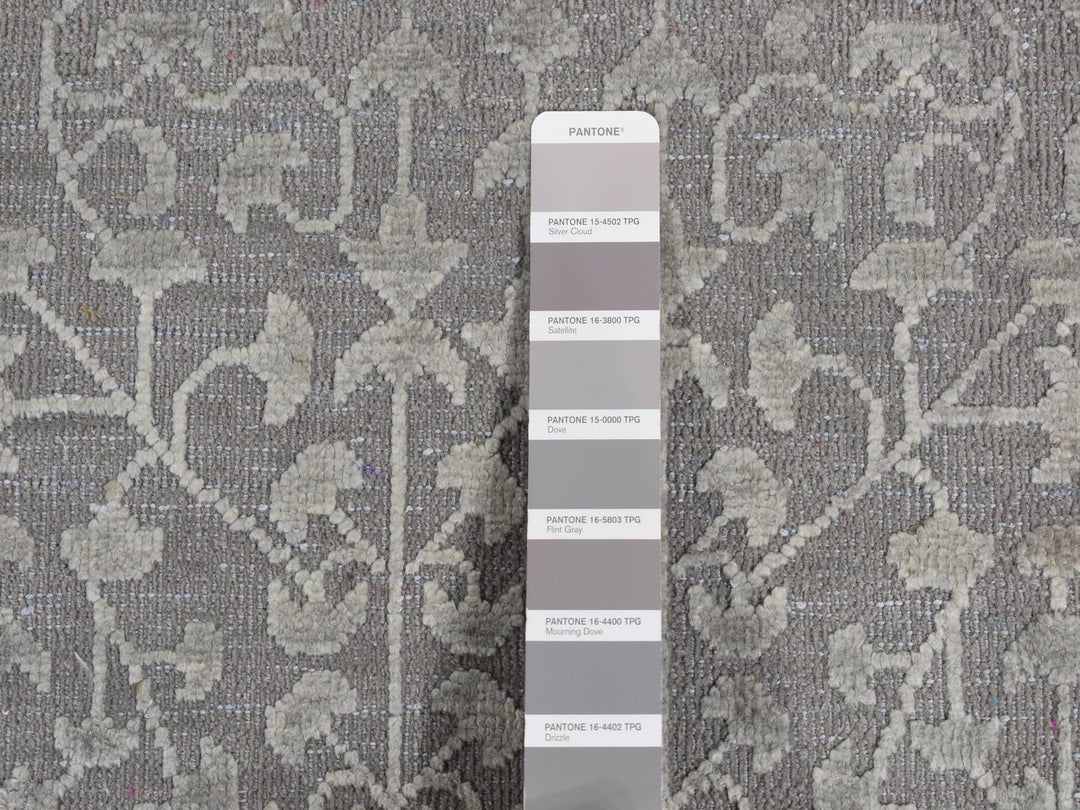 9'0" x 12'1" New Hand Knotted Grey Wool & Silk Rectangle Oriental Rug - MOA10287104
