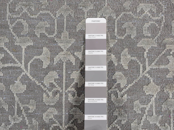 9'0" x 12'1" New Hand Knotted Grey Wool & Silk Rectangle Oriental Rug - MOA10287104