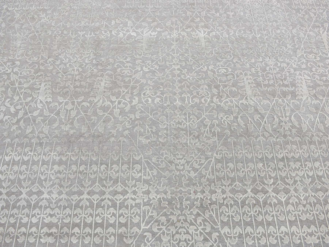 9'0" x 12'1" New Hand Knotted Grey Wool & Silk Rectangle Oriental Rug - MOA10287104