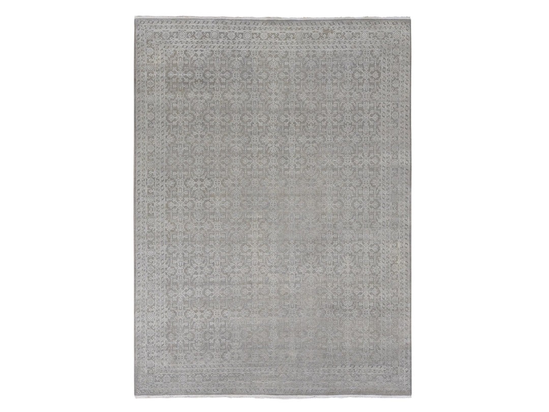 8'10" x 12'0" New Hand Knotted Grey Wool & Silk Rectangle Oriental Rug - MOA10287105