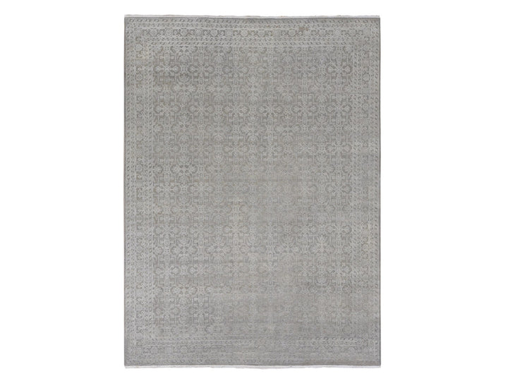 8'10" x 12'0" New Hand Knotted Grey Wool & Silk Rectangle Oriental Rug - MOA10287105