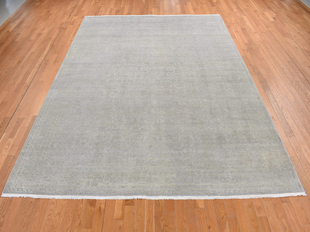 8'10" x 12'0" New Hand Knotted Grey Wool & Silk Rectangle Oriental Rug - MOA10287105