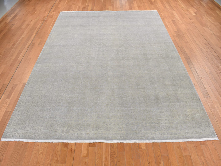 8'10" x 12'0" New Hand Knotted Grey Wool & Silk Rectangle Oriental Rug - MOA10287105