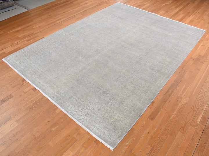 8'10" x 12'0" New Hand Knotted Grey Wool & Silk Rectangle Oriental Rug - MOA10287105