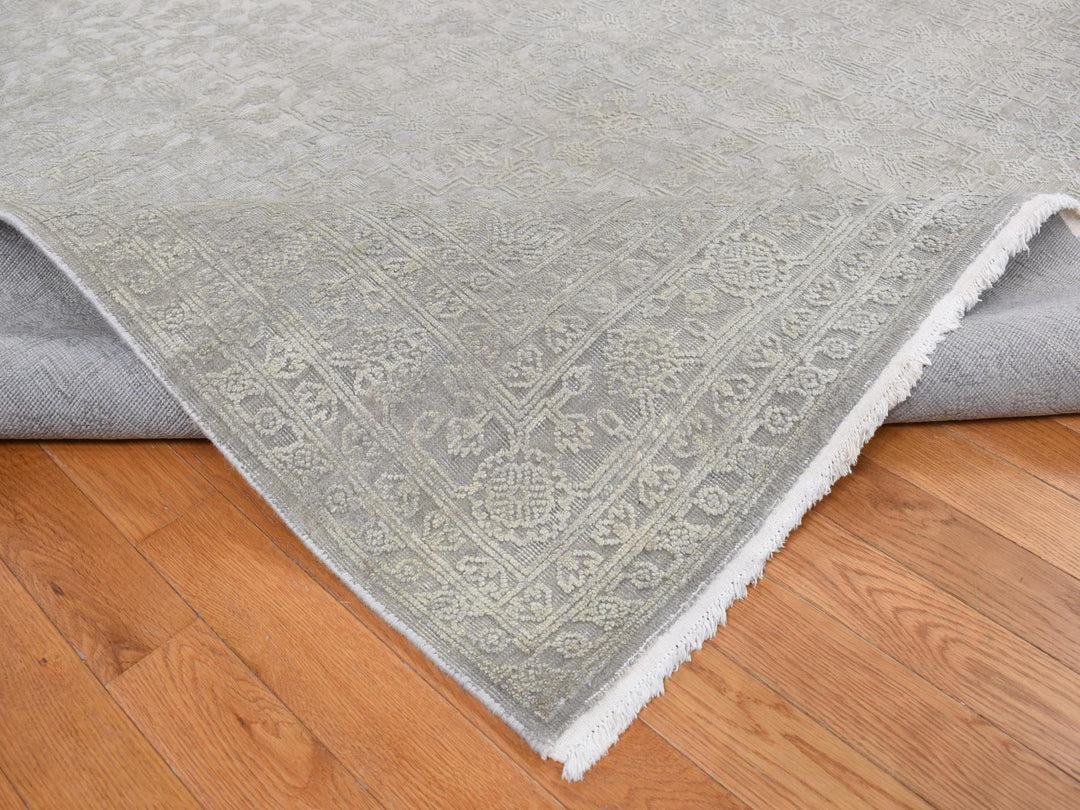 8'10" x 12'0" New Hand Knotted Grey Wool & Silk Rectangle Oriental Rug - MOA10287105