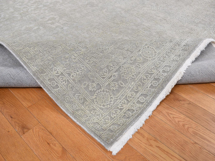 8'10" x 12'0" New Hand Knotted Grey Wool & Silk Rectangle Oriental Rug - MOA10287105