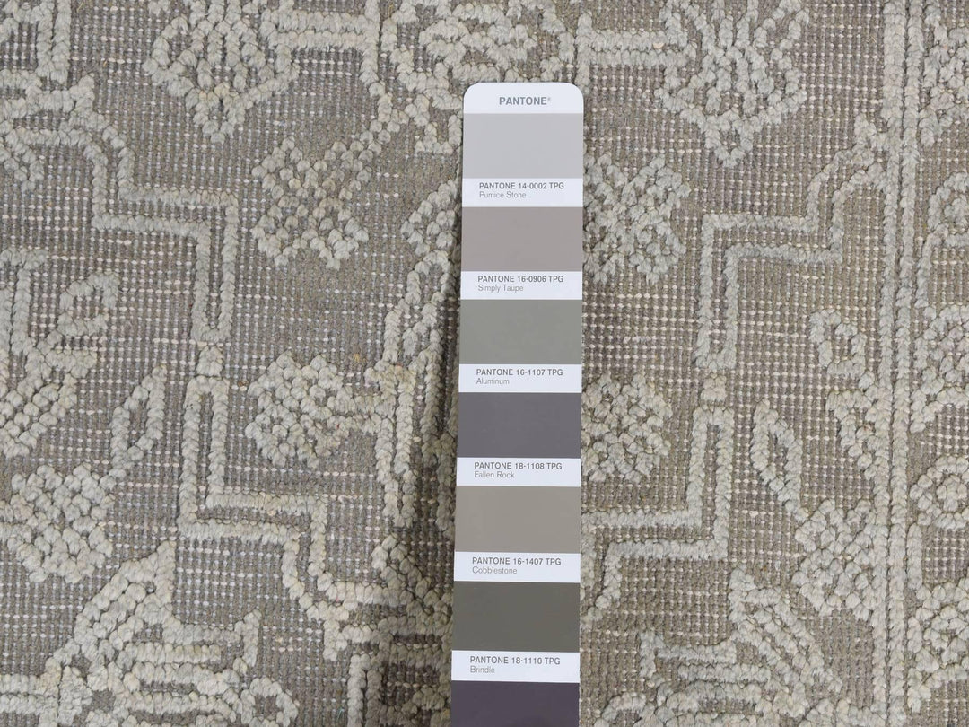 8'10" x 12'0" New Hand Knotted Grey Wool & Silk Rectangle Oriental Rug - MOA10287105