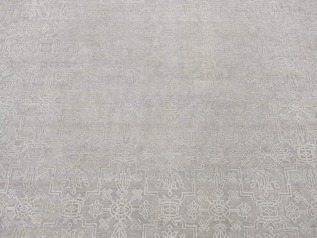 8'10" x 12'0" New Hand Knotted Grey Wool & Silk Rectangle Oriental Rug - MOA10287105