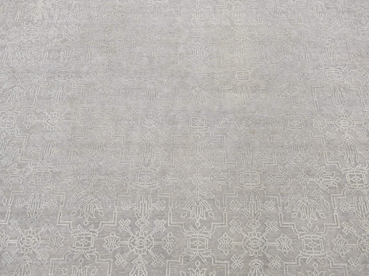8'10" x 12'0" New Hand Knotted Grey Wool & Silk Rectangle Oriental Rug - MOA10287105