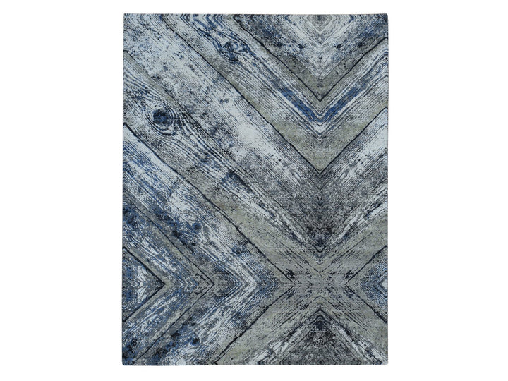 9'0" x 12'1" New Hand Knotted Grey Wool & Silk Rectangle Oriental Rug - MOA10287107