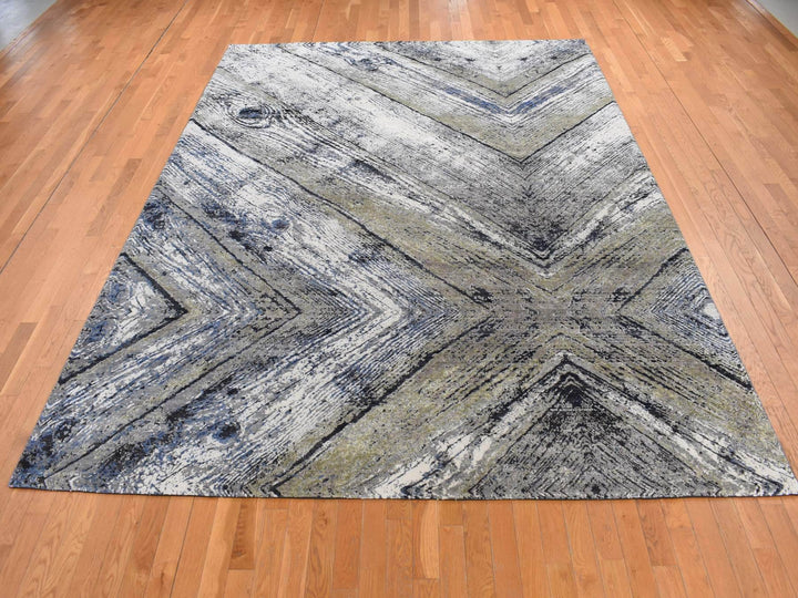 9'0" x 12'1" New Hand Knotted Grey Wool & Silk Rectangle Oriental Rug - MOA10287107
