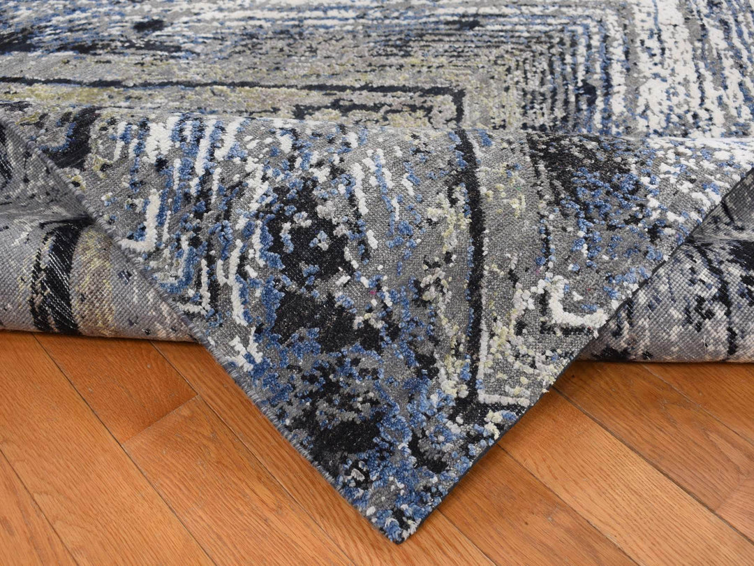 9'0" x 12'1" New Hand Knotted Grey Wool & Silk Rectangle Oriental Rug - MOA10287107
