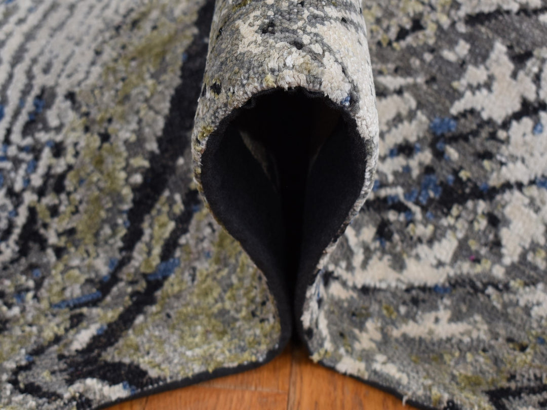 9'0" x 12'1" New Hand Knotted Grey Wool & Silk Rectangle Oriental Rug - MOA10287107