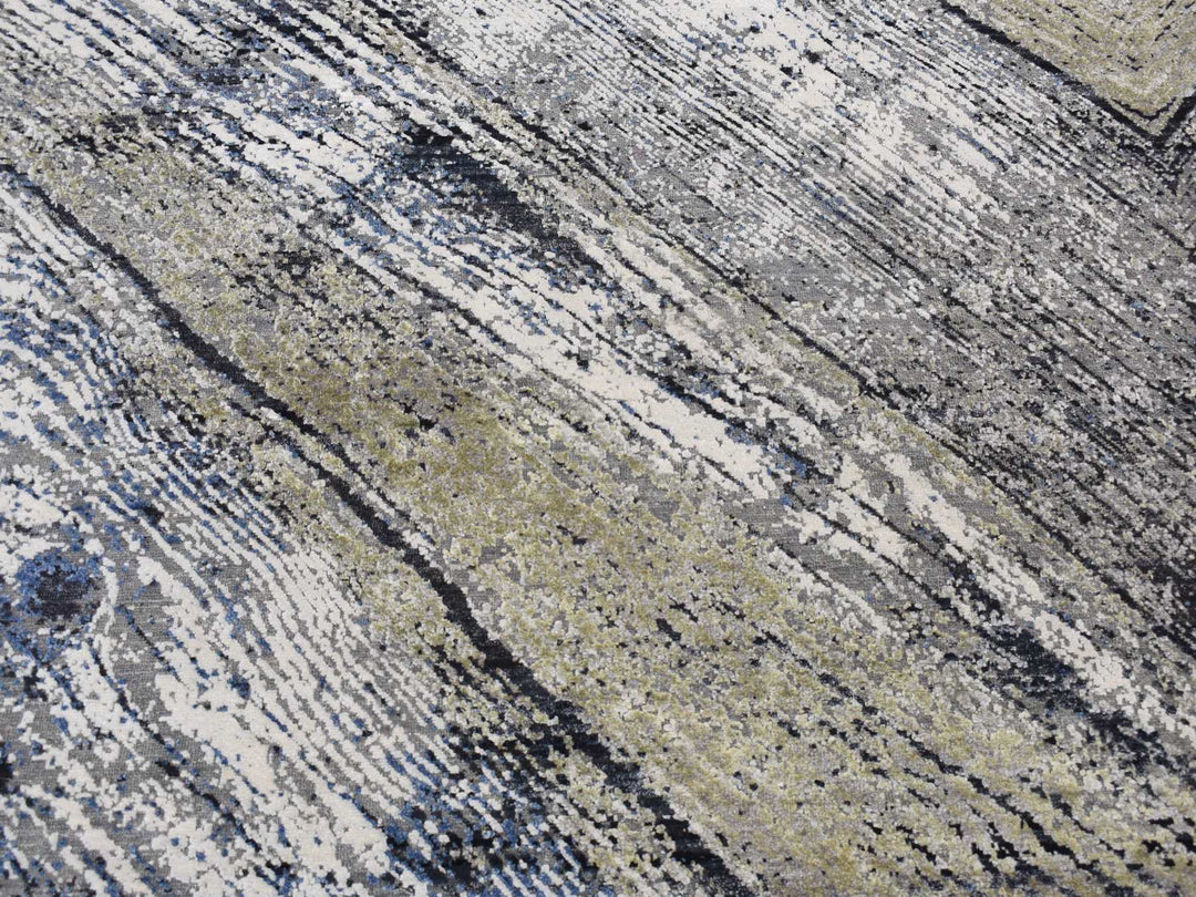 9'0" x 12'1" New Hand Knotted Grey Wool & Silk Rectangle Oriental Rug - MOA10287107