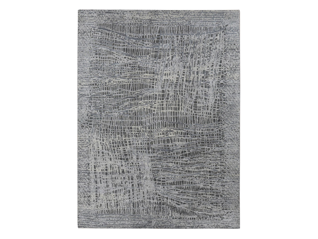 8'10" x 12'2" New Hand Knotted Grey Wool & Silk Rectangle Oriental Rug - MOA10287108