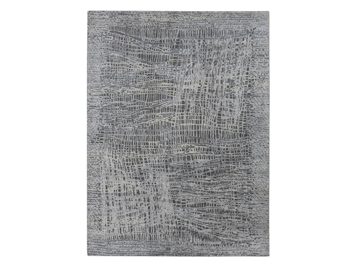 8'10" x 12'2" New Hand Knotted Grey Wool & Silk Rectangle Oriental Rug - MOA10287108