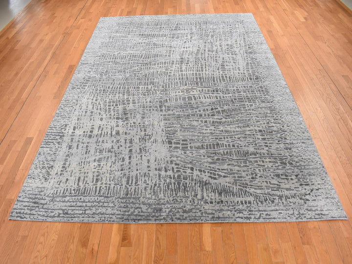 8'10" x 12'2" New Hand Knotted Grey Wool & Silk Rectangle Oriental Rug - MOA10287108