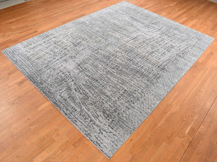8'10" x 12'2" New Hand Knotted Grey Wool & Silk Rectangle Oriental Rug - MOA10287108