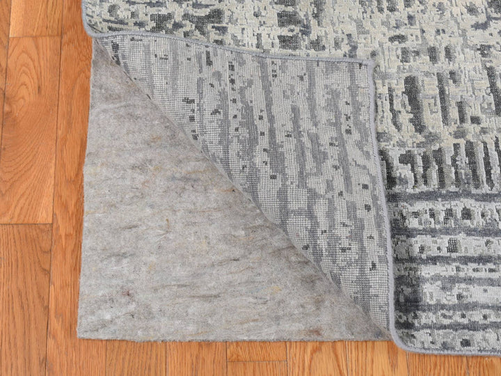 8'10" x 12'2" New Hand Knotted Grey Wool & Silk Rectangle Oriental Rug - MOA10287108