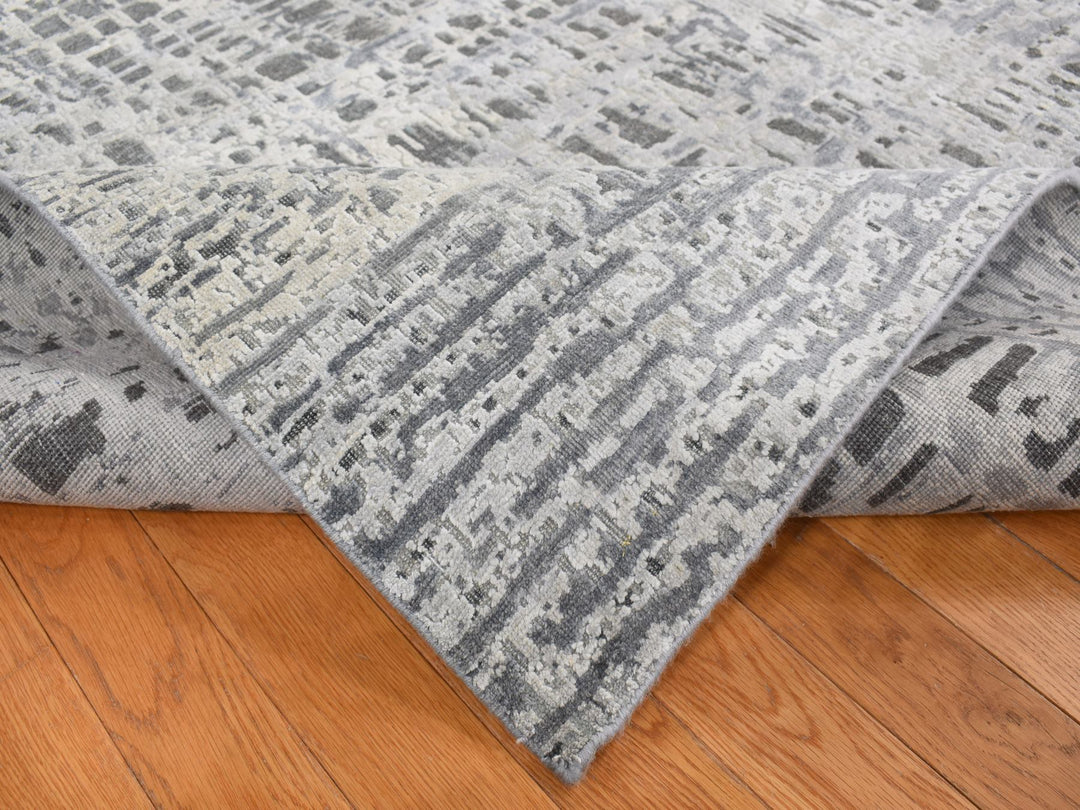 8'10" x 12'2" New Hand Knotted Grey Wool & Silk Rectangle Oriental Rug - MOA10287108