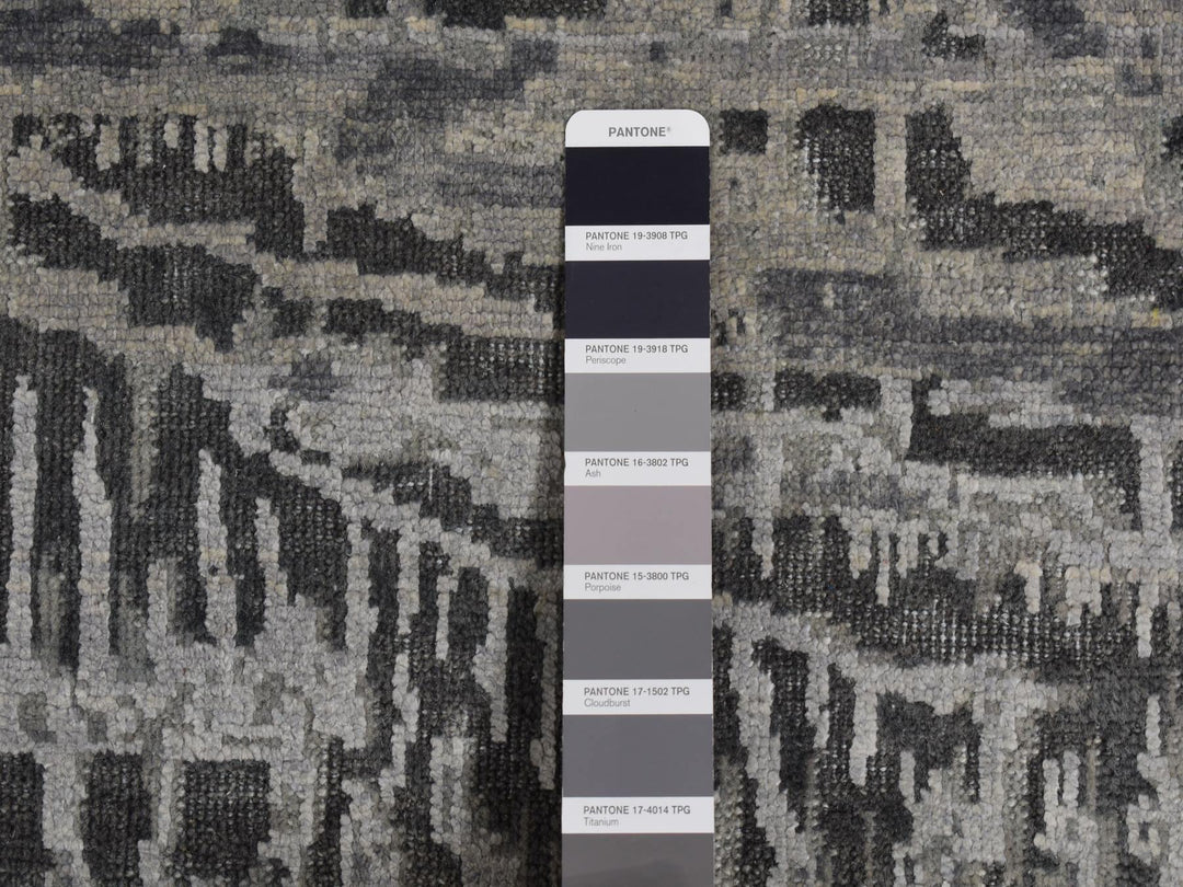8'10" x 12'2" New Hand Knotted Grey Wool & Silk Rectangle Oriental Rug - MOA10287108