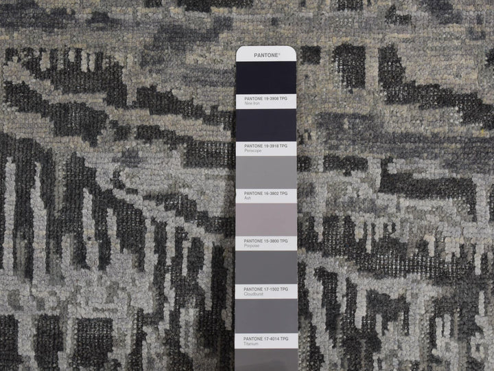 8'10" x 12'2" New Hand Knotted Grey Wool & Silk Rectangle Oriental Rug - MOA10287108