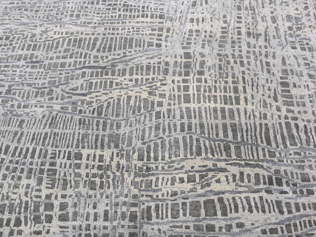 8'10" x 12'2" New Hand Knotted Grey Wool & Silk Rectangle Oriental Rug - MOA10287108