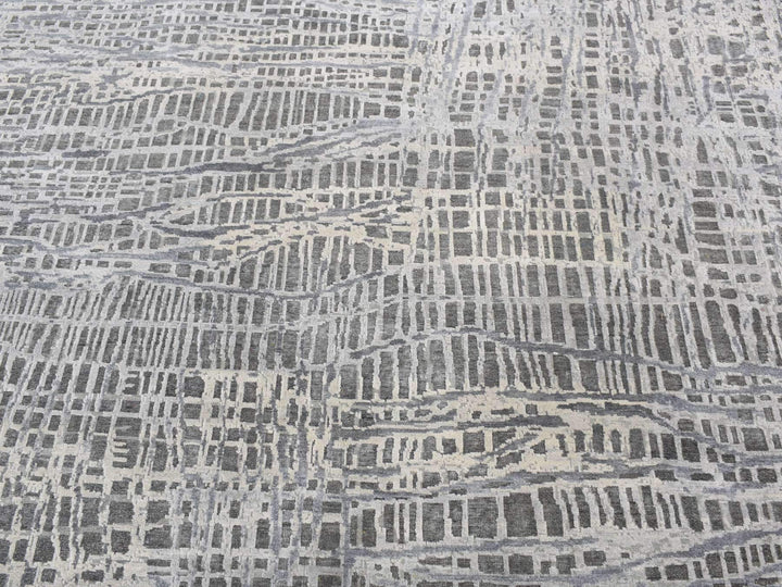 8'10" x 12'2" New Hand Knotted Grey Wool & Silk Rectangle Oriental Rug - MOA10287108