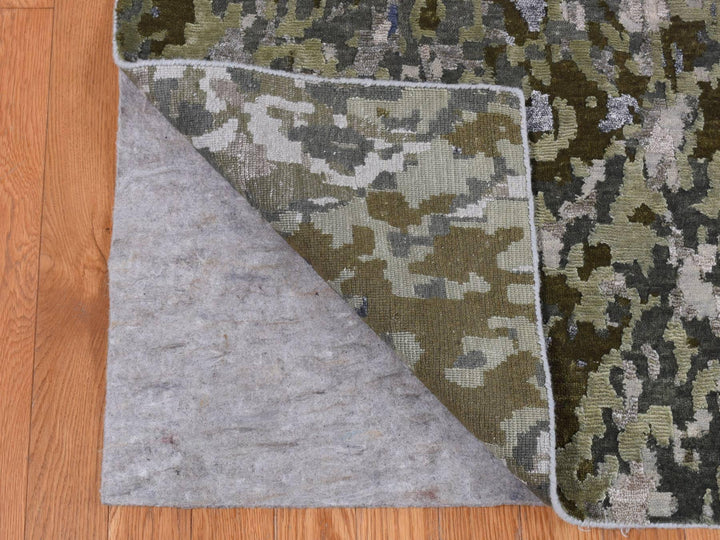 10'1" x 13'10" New Hand Knotted Grey Wool & Silk Rectangle Oriental Rug - MOA10287111