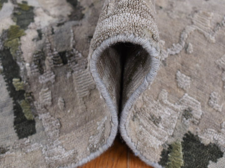 10'1" x 13'10" New Hand Knotted Grey Wool & Silk Rectangle Oriental Rug - MOA10287111