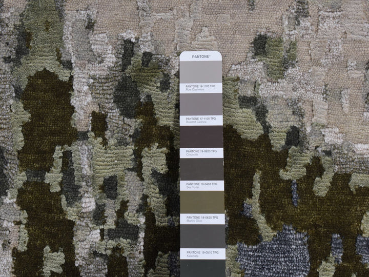 10'1" x 13'10" New Hand Knotted Grey Wool & Silk Rectangle Oriental Rug - MOA10287111