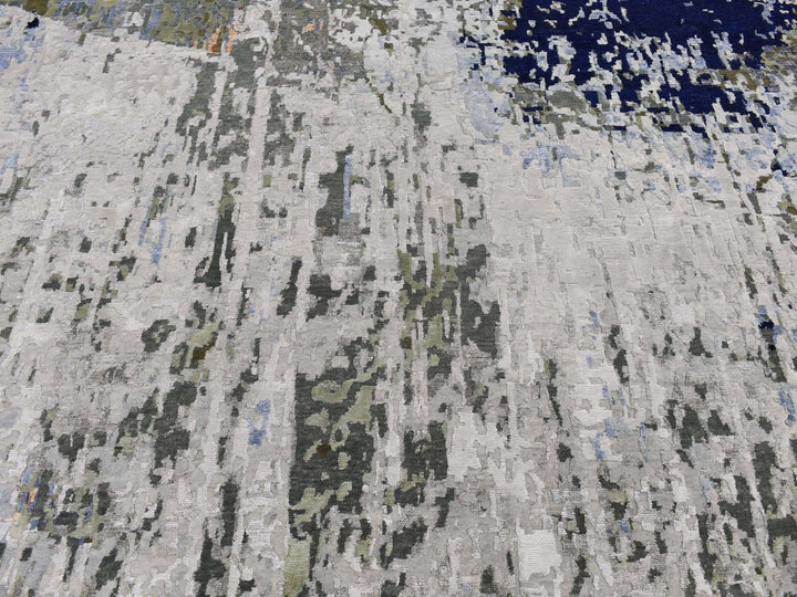 10'1" x 13'10" New Hand Knotted Grey Wool & Silk Rectangle Oriental Rug - MOA10287111