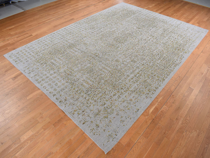 9'10" x 14'0" New Hand Loomed Grey Wool & Silk Rectangle Oriental Rug - MOA10287112