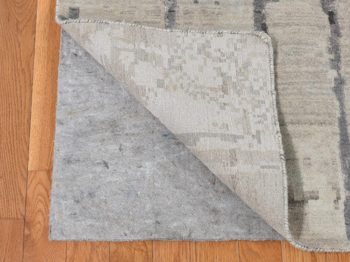 8'10" x 12'3" New Hand Knotted Grey Wool & Silk Rectangle Oriental Rug - MOA10287114