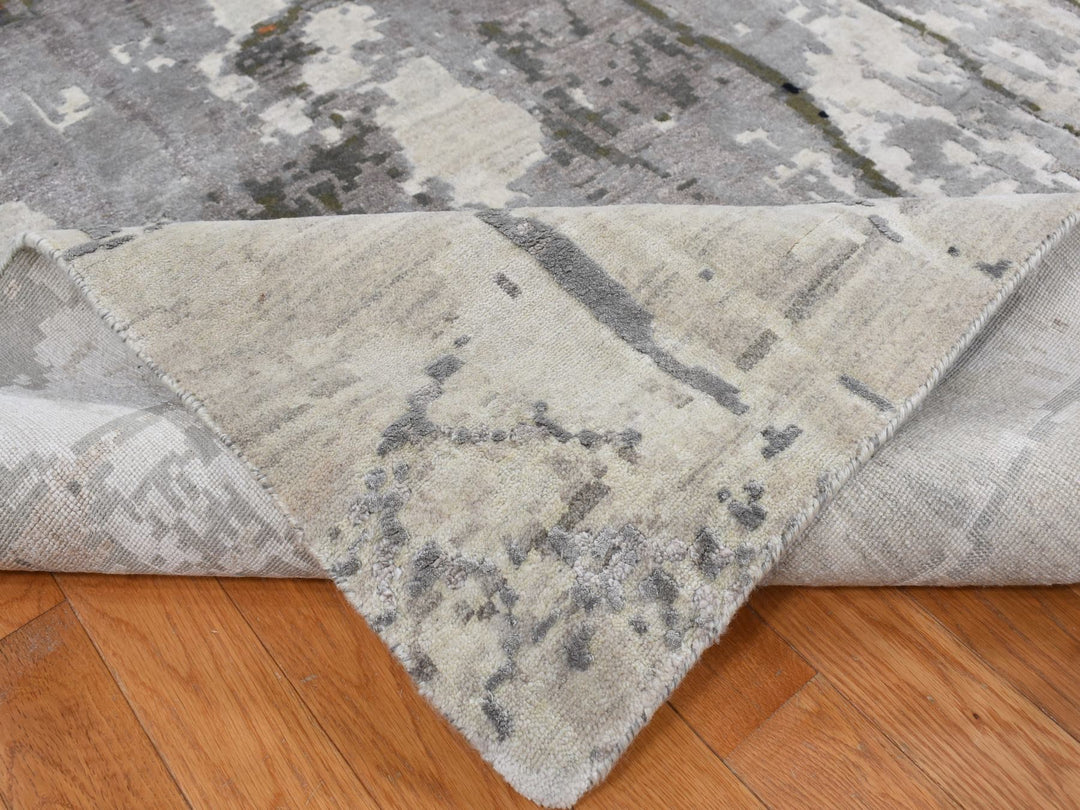 8'10" x 12'3" New Hand Knotted Grey Wool & Silk Rectangle Oriental Rug - MOA10287114